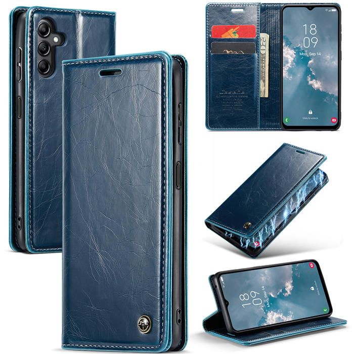 CaseMe Samsung Galaxy A14 5G Luxury Retro Wallet Case Blue - Click Image to Close