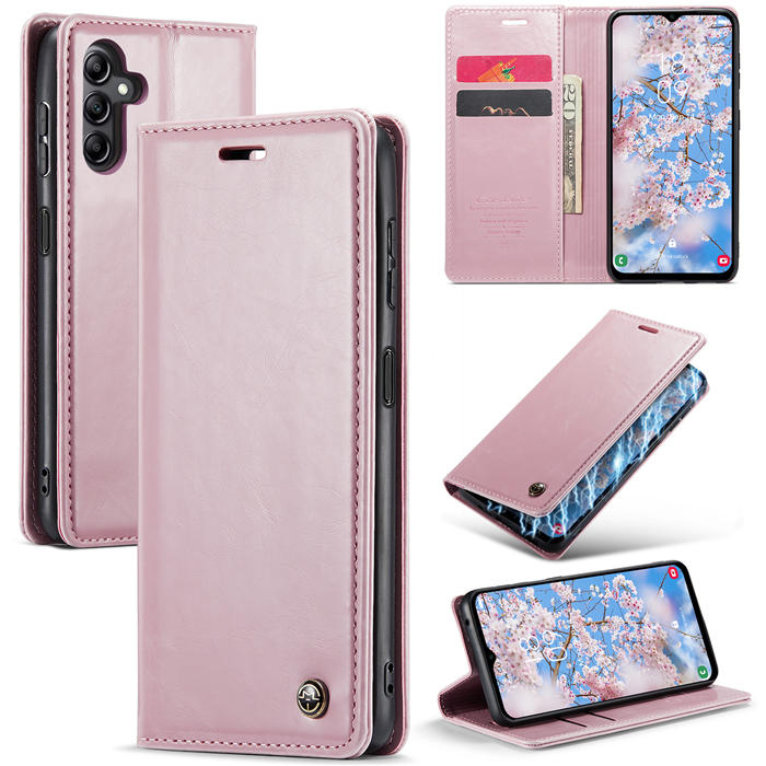 CaseMe Samsung Galaxy A14 5G Luxury Retro Wallet Case Pink - Click Image to Close