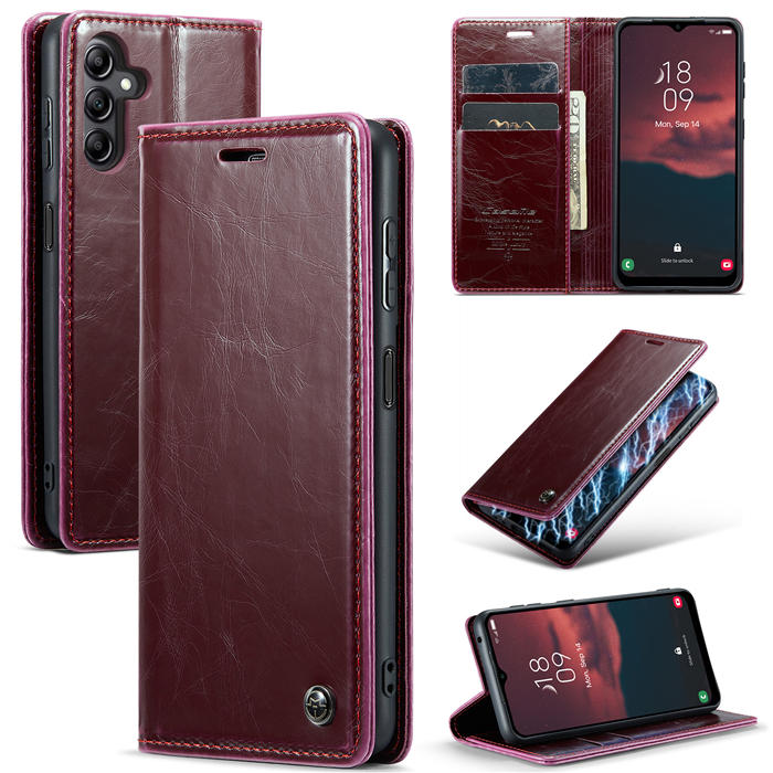 CaseMe Samsung Galaxy A14 5G Luxury Retro Wallet Case Red - Click Image to Close
