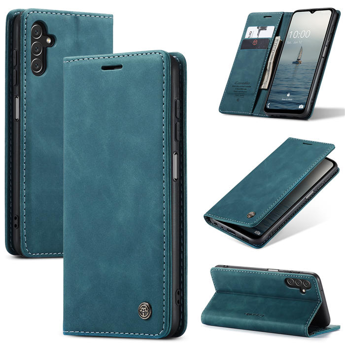 CaseMe Samsung Galaxy A14 5G Wallet Retro Leather Case Blue - Click Image to Close