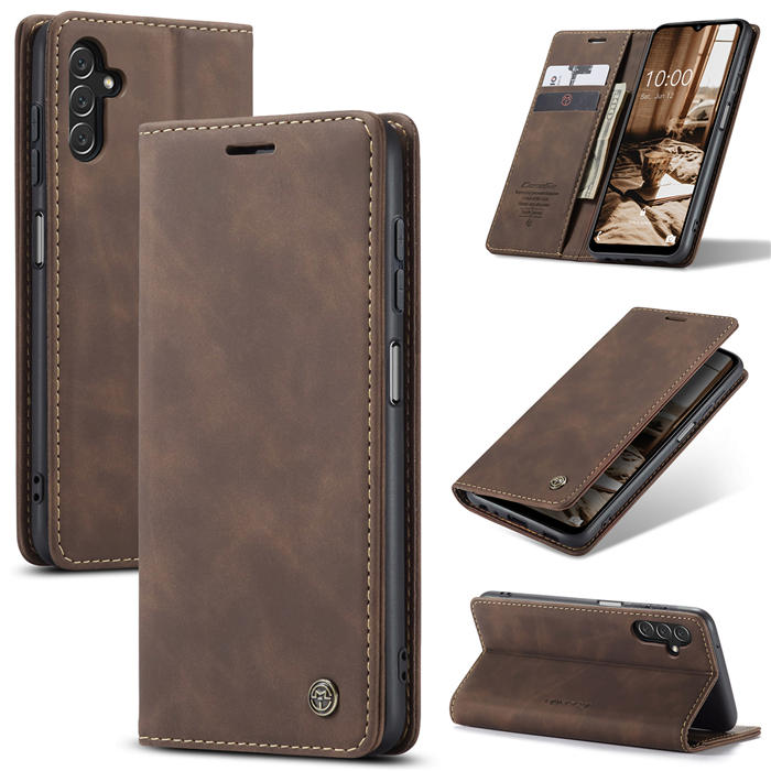 CaseMe Samsung Galaxy A14 5G Wallet Retro Leather Case Coffee - Click Image to Close