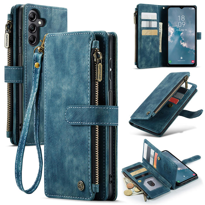 CaseMe Samsung Galaxy A14 5G Wallet Kickstand Case Blue - Click Image to Close