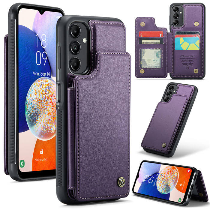 CaseMe Samsung Galaxy A14 RFID Blocking Card Holder Case Purple - Click Image to Close