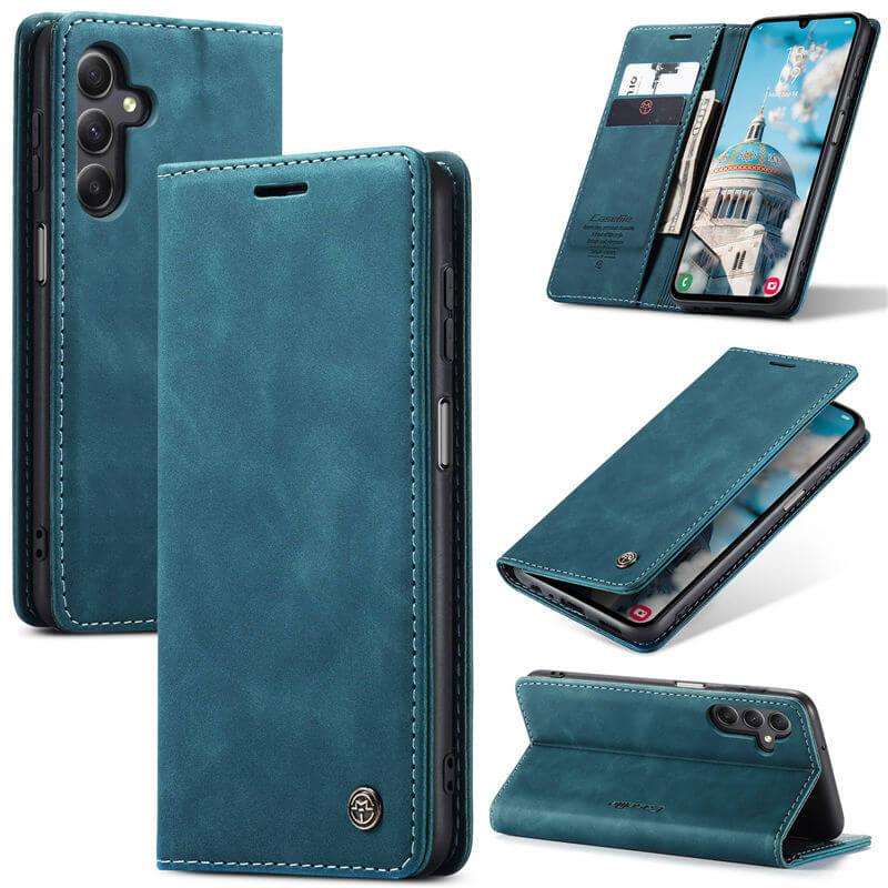 CaseMe Samsung Galaxy A15 Wallet Suede Leather Case Blue - Click Image to Close