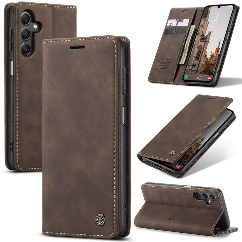CaseMe Samsung Galaxy A15 Wallet Suede Leather Case Coffee - Click Image to Close