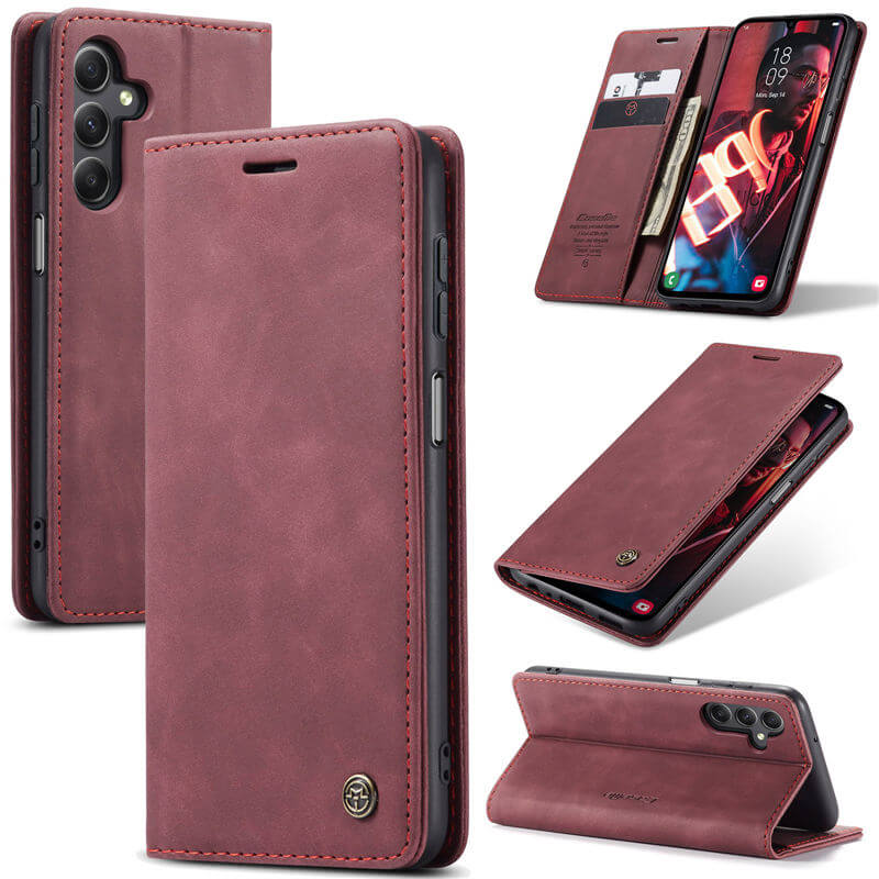 CaseMe Samsung Galaxy A15 Wallet Suede Leather Case Red - Click Image to Close