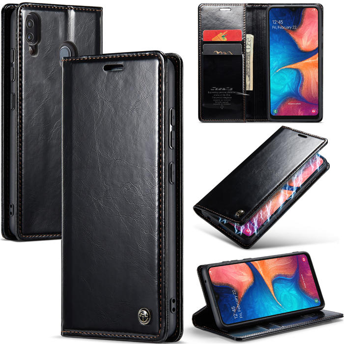 CaseMe Samsung Galaxy A20/A30 Wallet Magnetic Case Black - Click Image to Close