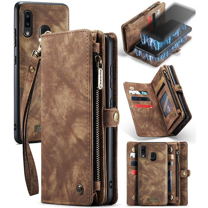 CaseMe Samsung Galaxy A20 Wallet Case with Wrist Strap Coffee - Click Image to Close