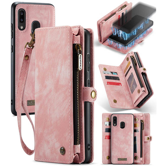 CaseMe Samsung Galaxy A20 Wallet Case with Wrist Strap Pink - Click Image to Close
