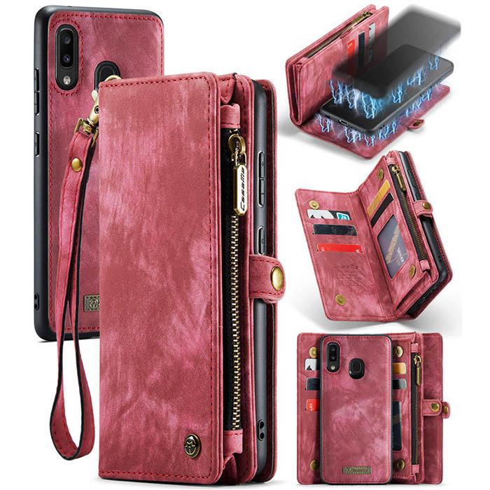 CaseMe Samsung Galaxy A20 Wallet Case with Wrist Strap Red - Click Image to Close