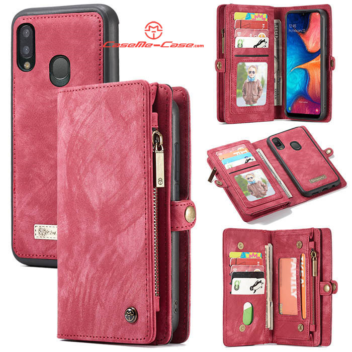 CaseMe Samsung Galaxy A20e Zipper Wallet Detachable Case Red
