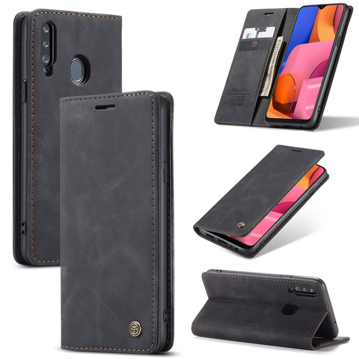 CaseMe Samsung Galaxy A20S Wallet Kickstand Magnetic Case Black - Click Image to Close
