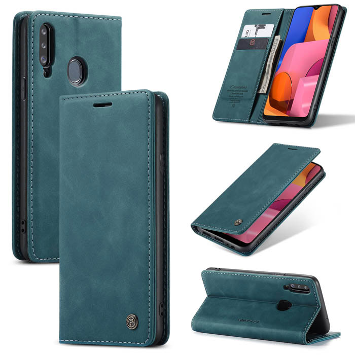CaseMe Samsung Galaxy A20S Wallet Kickstand Magnetic Case Blue - Click Image to Close