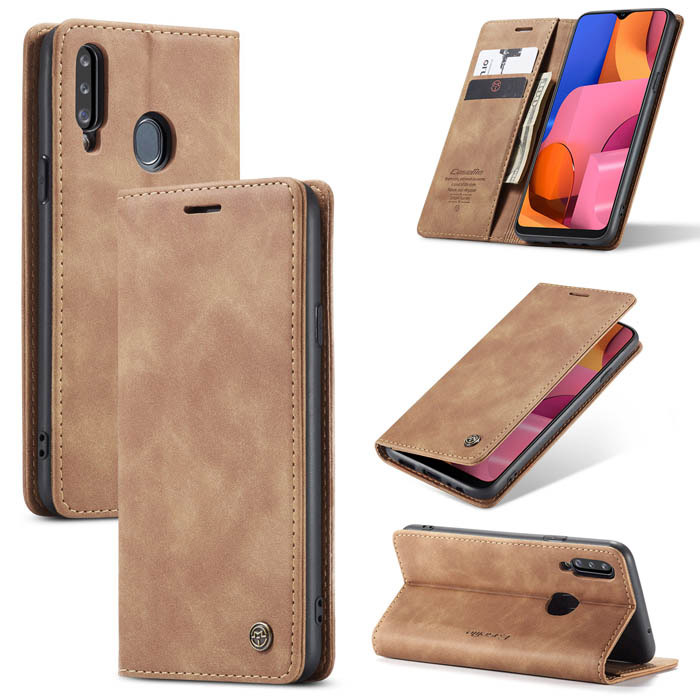 CaseMe Samsung Galaxy A20S Wallet Kickstand Magnetic Case Brown - Click Image to Close