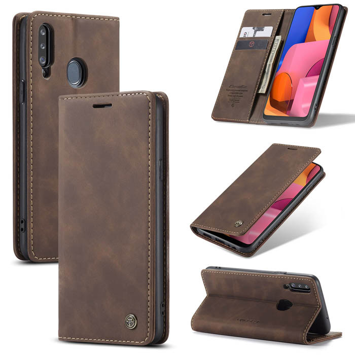 CaseMe Samsung Galaxy A20S Wallet Kickstand Magnetic Case Coffee - Click Image to Close