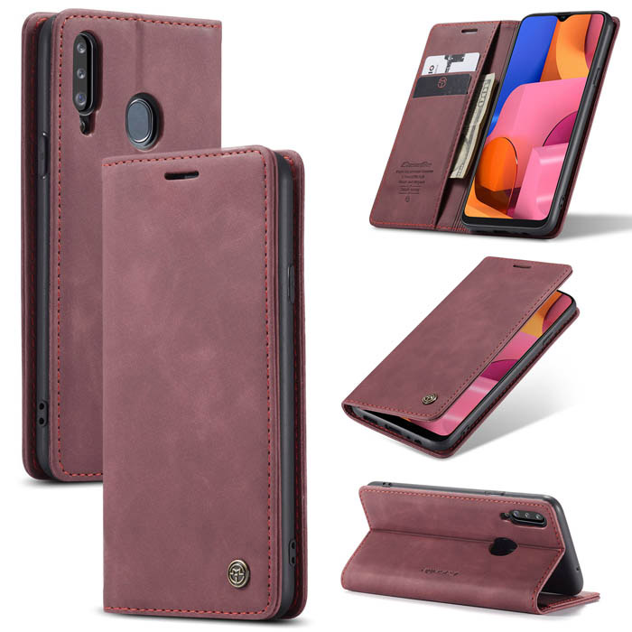 CaseMe Samsung Galaxy A20S Wallet Kickstand Magnetic Case Red - Click Image to Close