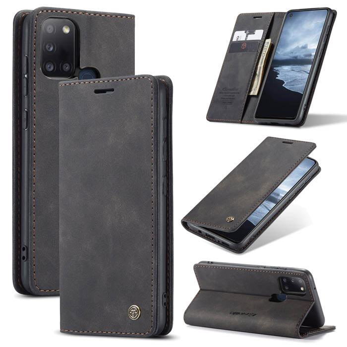 CaseMe Samsung Galaxy A21S Wallet Magnetic Flip Case Black - Click Image to Close