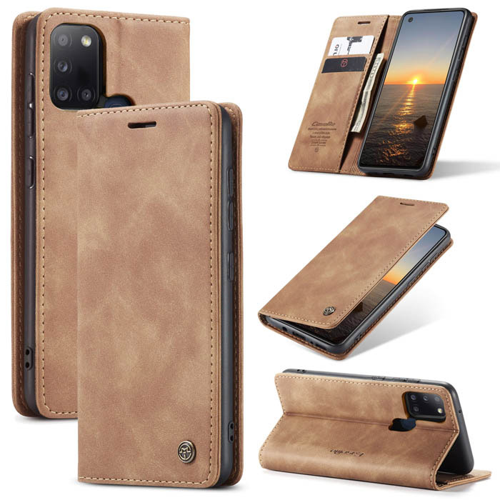 CaseMe Samsung Galaxy A21S Wallet Magnetic Flip Case Brown - Click Image to Close