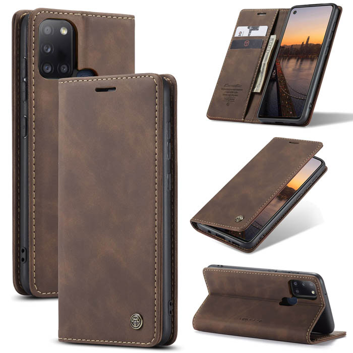 CaseMe Samsung Galaxy A21S Wallet Magnetic Flip Case Coffee - Click Image to Close