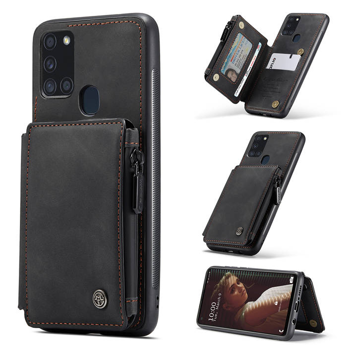 CaseMe Samsung Galaxy A21S Zipper Pocket Card Slots Case Black