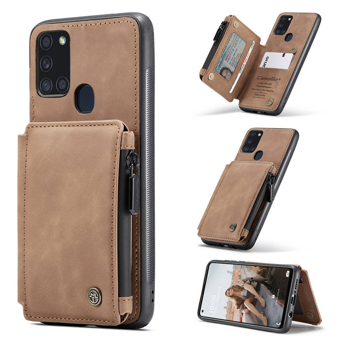 CaseMe Samsung Galaxy A21S Zipper Pocket Card Slots Case Brown