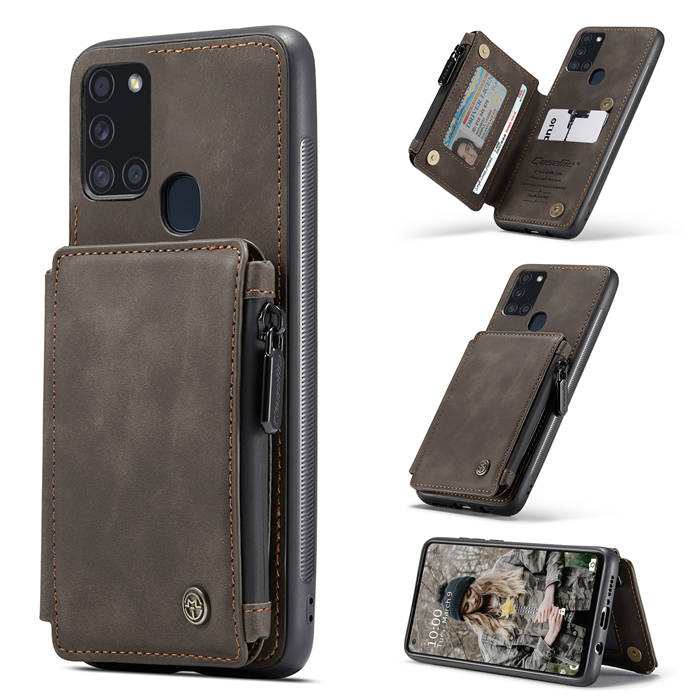 CaseMe Samsung Galaxy A21S Zipper Pocket Card Slots Case Coffee