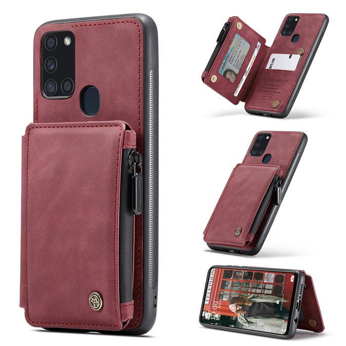 CaseMe Samsung Galaxy A21S Zipper Pocket Card Slots Case Red