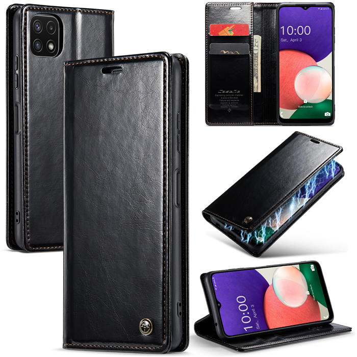 CaseMe Samsung Galaxy A22 5G Wallet Magnetic Case Black - Click Image to Close