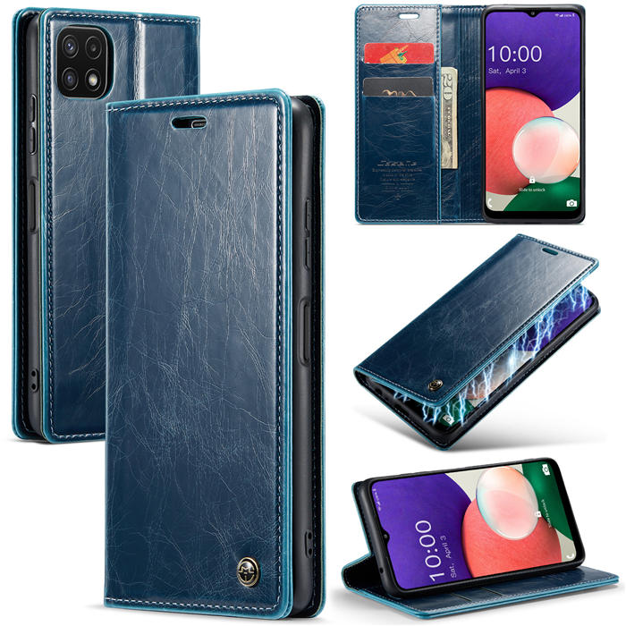 CaseMe Samsung Galaxy A22 5G Wallet Magnetic Case Blue - Click Image to Close