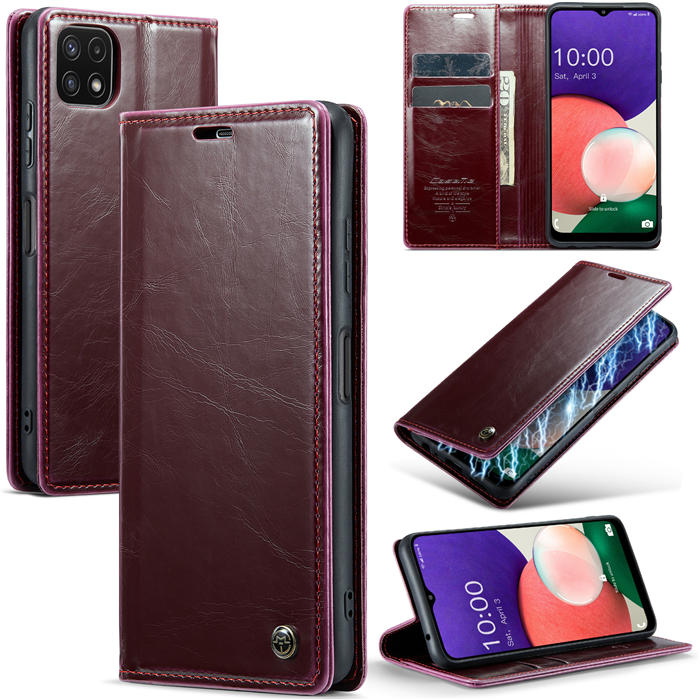 CaseMe Samsung Galaxy A22 5G Wallet Magnetic Case Red - Click Image to Close