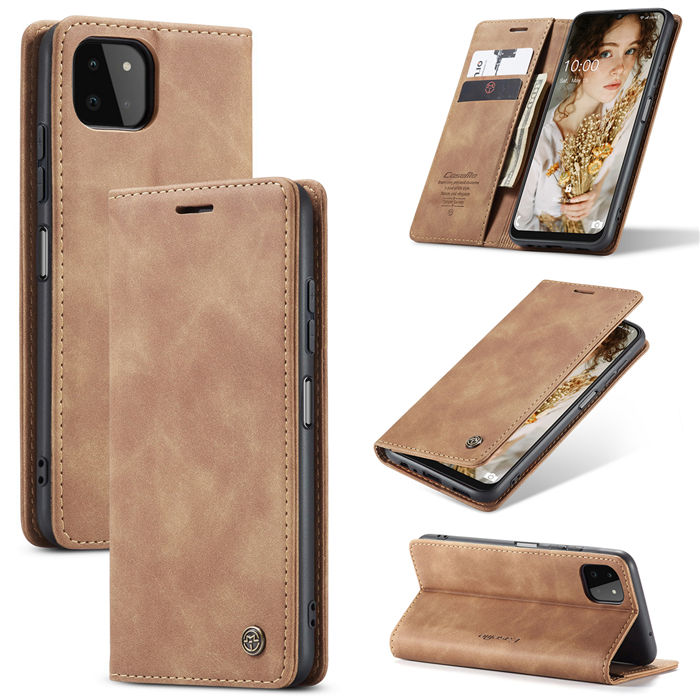 CaseMe Samsung Galaxy A22 5G Wallet Kickstand Case Brown - Click Image to Close