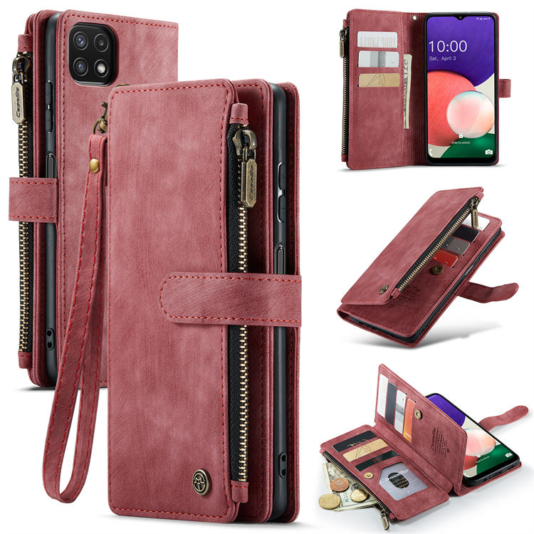CaseMe Samsung Galaxy A22 5G Wallet Kickstand Case Red - Click Image to Close