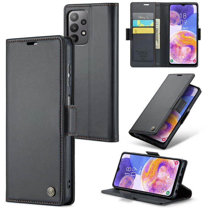 CaseMe Samsung Galaxy A23 Wallet RFID Blocking Magnetic Buckle Case Black - Click Image to Close