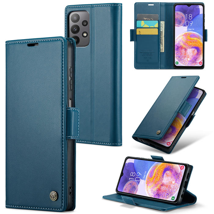 CaseMe Samsung Galaxy A23 Wallet RFID Blocking Magnetic Buckle Case Blue - Click Image to Close
