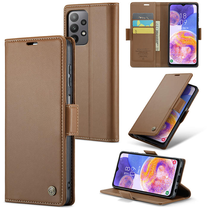 CaseMe Samsung Galaxy A23 Wallet RFID Blocking Magnetic Buckle Case Brown - Click Image to Close