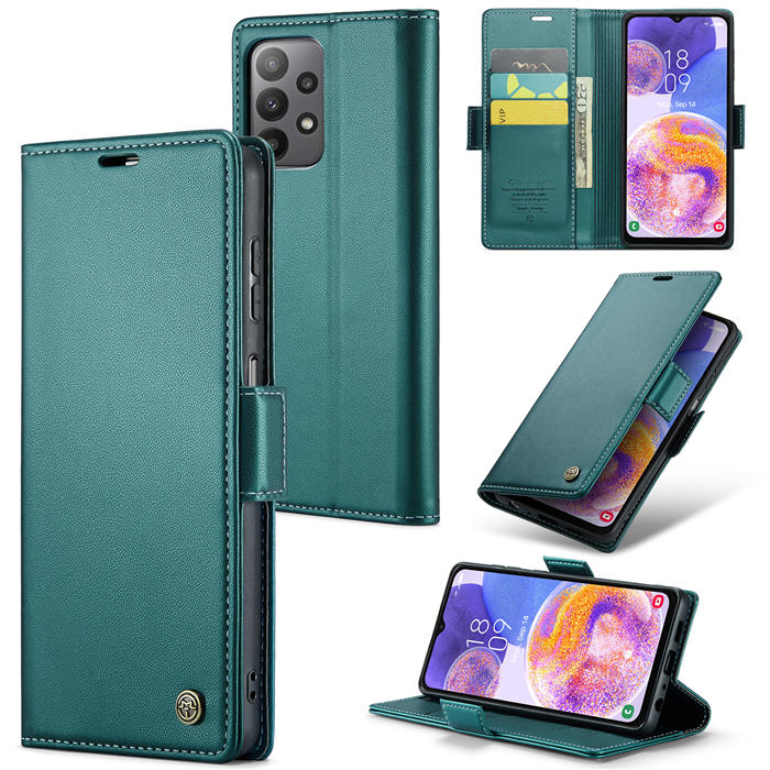 CaseMe Samsung Galaxy A23 Wallet RFID Blocking Magnetic Buckle Case Green - Click Image to Close
