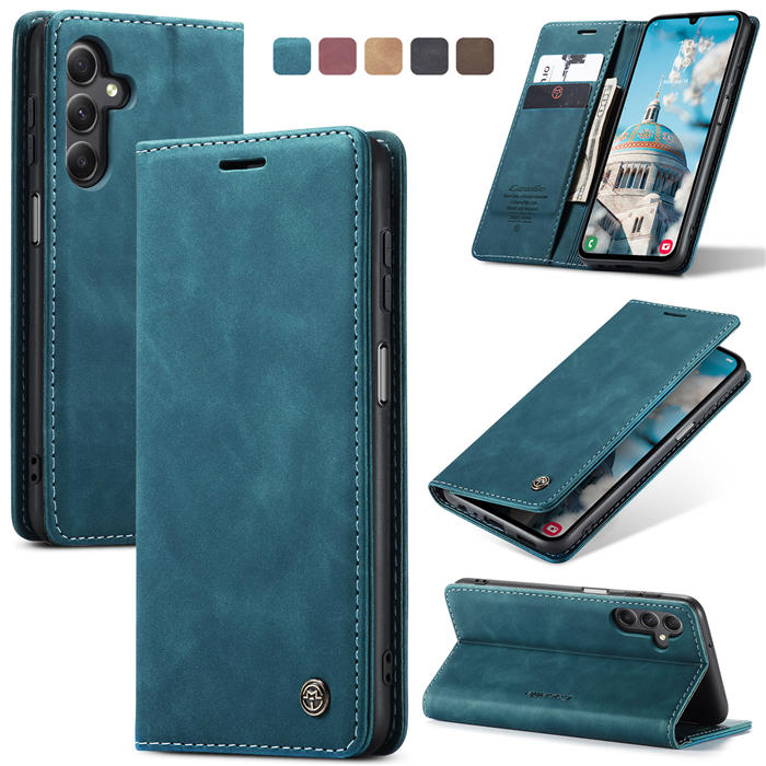 CaseMe Samsung Galaxy A24 4G Wallet Suede Leather Case Blue - Click Image to Close