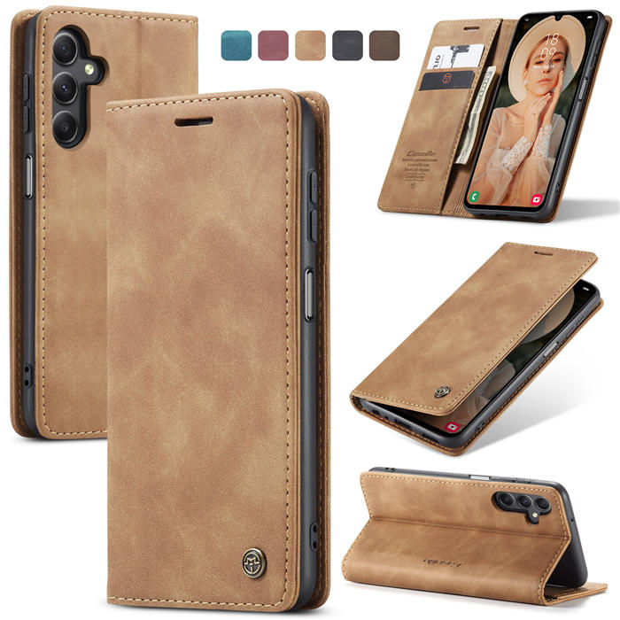 CaseMe Samsung Galaxy A24 4G Wallet Suede Leather Case Brown - Click Image to Close