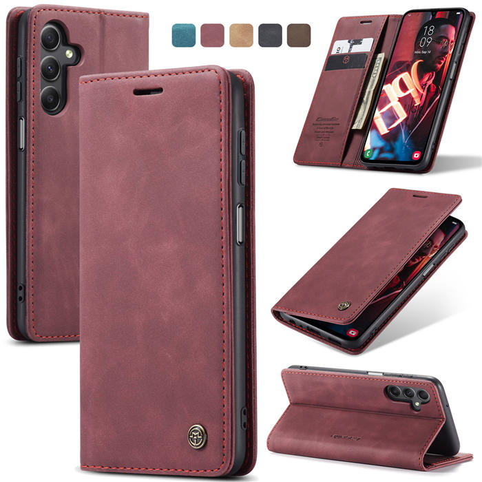 CaseMe Samsung Galaxy A24 4G Wallet Suede Leather Case Red - Click Image to Close