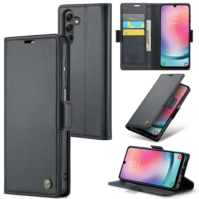 CaseMe Samsung Galaxy A24 4G Wallet RFID Blocking Magnetic Buckle Case Black - Click Image to Close