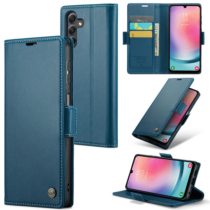 CaseMe Samsung Galaxy A24 4G Wallet RFID Blocking Magnetic Buckle Case Blue - Click Image to Close