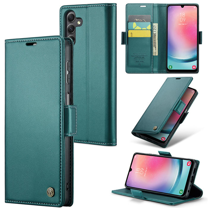 CaseMe Samsung Galaxy A24 4G Wallet RFID Blocking Magnetic Buckle Case Green - Click Image to Close