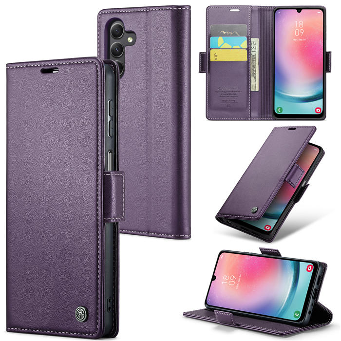 CaseMe Samsung Galaxy A24 4G Wallet RFID Blocking Magnetic Buckle Case Purple - Click Image to Close