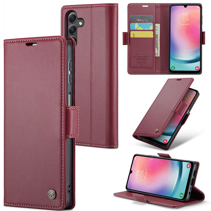 CaseMe Samsung Galaxy A24 4G Wallet RFID Blocking Magnetic Buckle Case Red - Click Image to Close