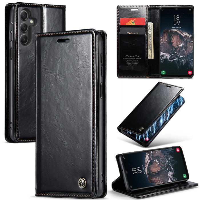 CaseMe Samsung Galaxy A24 4G Wallet Luxury Leather Case Black - Click Image to Close