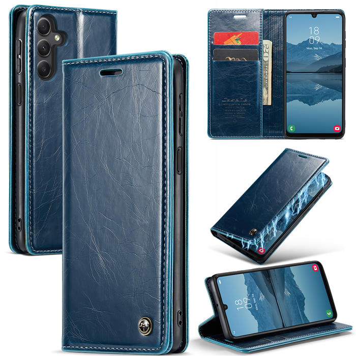 CaseMe Samsung Galaxy A24 4G Wallet Luxury Leather Case Blue - Click Image to Close