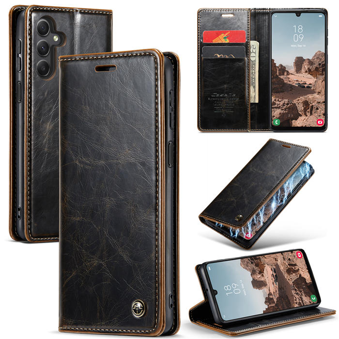 CaseMe Samsung Galaxy A24 4G Wallet Luxury Leather Case Coffee - Click Image to Close