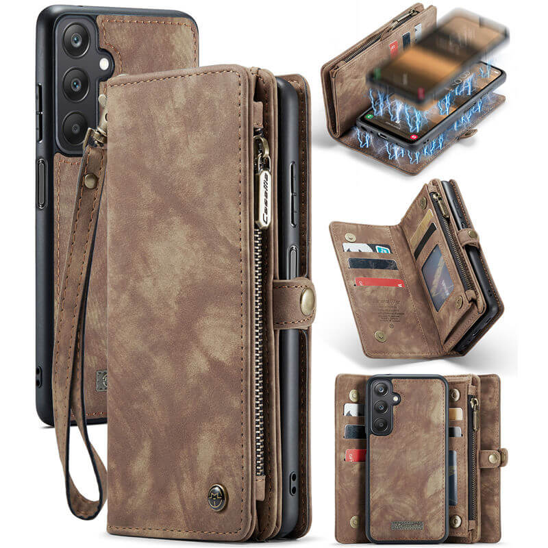CaseMe Samsung Galaxy A25 Wallet Case with Wrist Strap Coffee - Click Image to Close