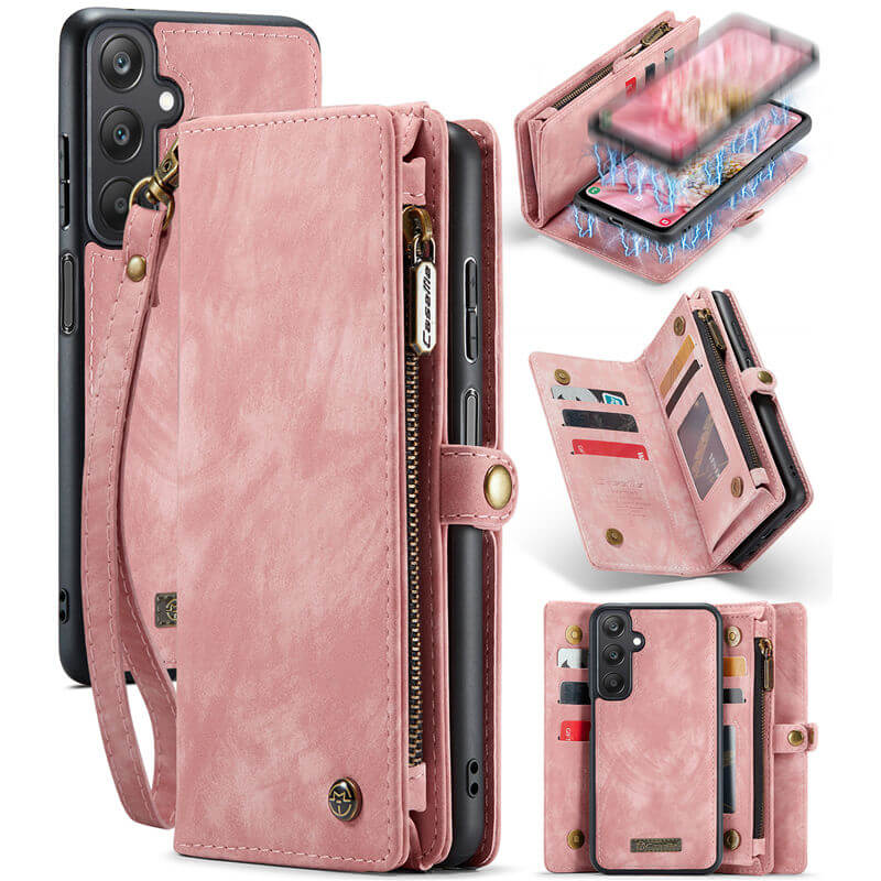 CaseMe Samsung Galaxy A25 Wallet Case with Wrist Strap Pink