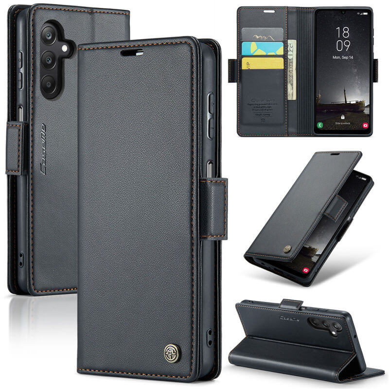 CaseMe Samsung Galaxy A25 Wallet RFID Blocking Magnetic Buckle Case Black - Click Image to Close